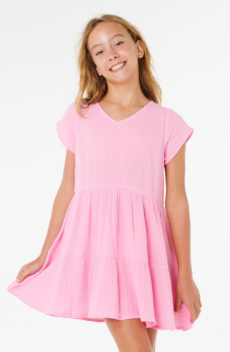 Rip Curl Kids' Premium Surf Cotton Gauze Babydoll Dress, Alternate, color, Bright Pink