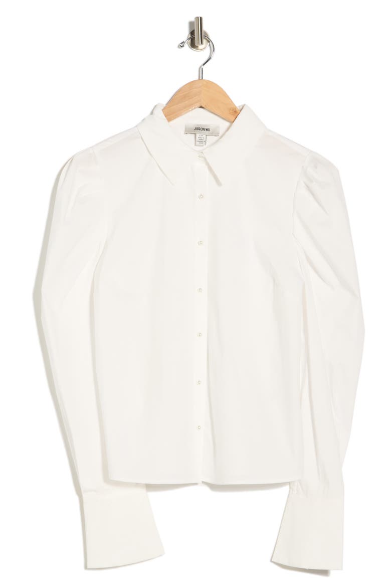 Pleated Shoulder Button-Up Shirt, Alternate, color, WHITE