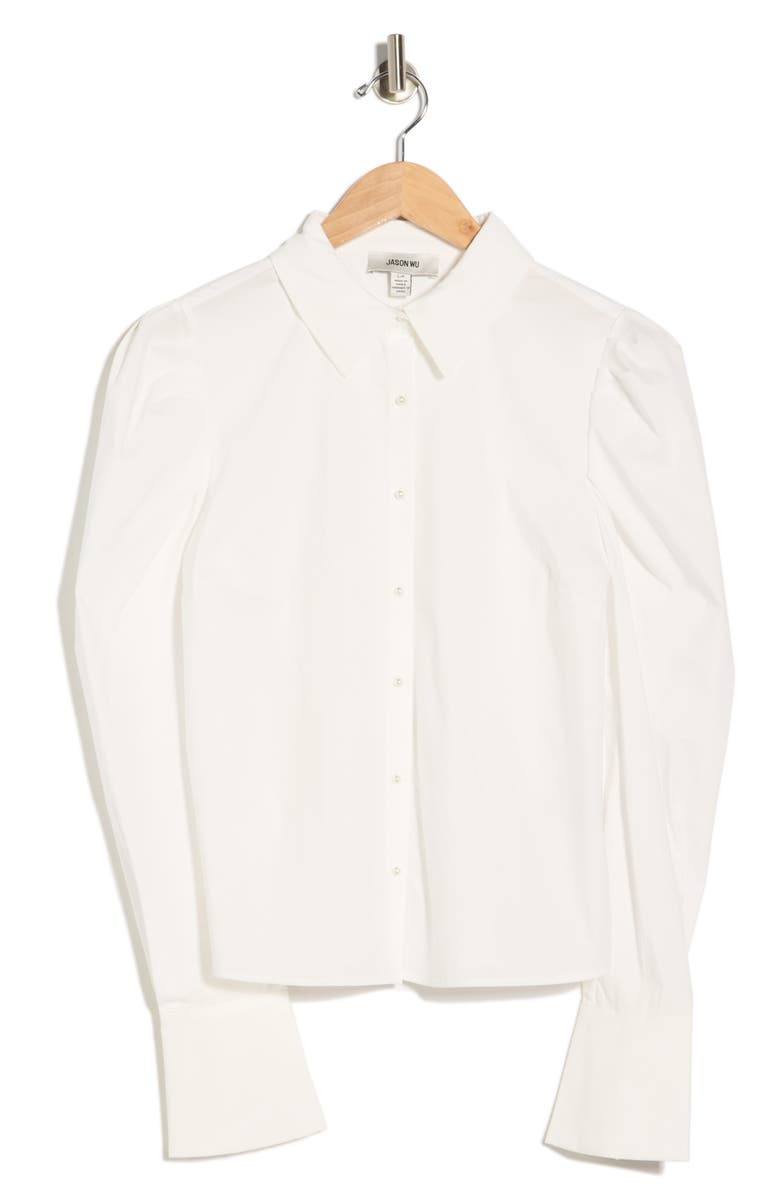 JASON WU Pleated Shoulder Button-Up Shirt, Main, color, White