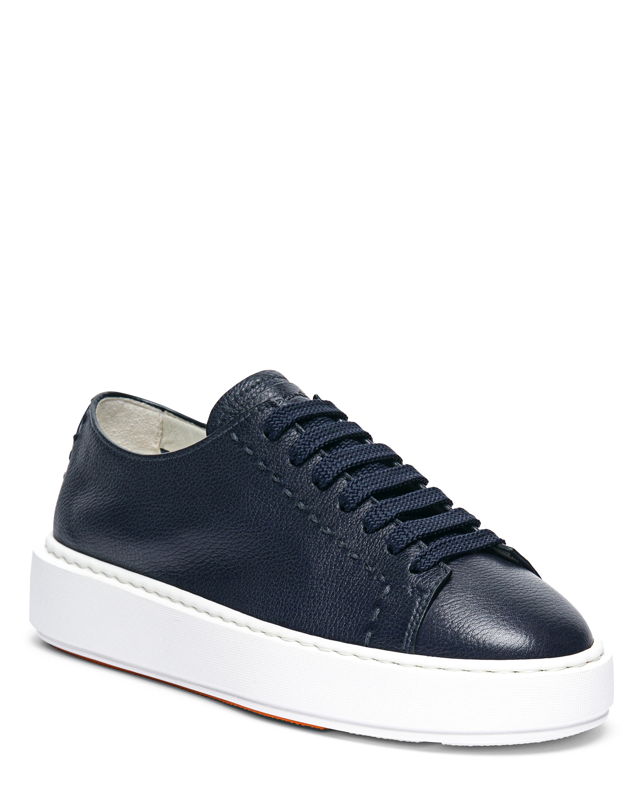 Santoni Leather Sneaker, Alternate, color, Blue