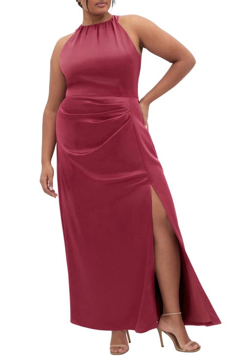 Celina Halter Neck Satin Maxi Dress (Plus)