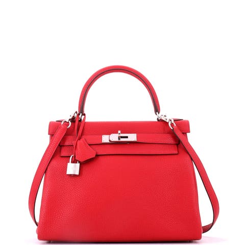Kelly Handbag Red Togo with Palladium Hardware 28