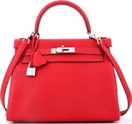 Pre-Owned Hermes Kelly Handbag Red Togo with Palladium Hardware 28