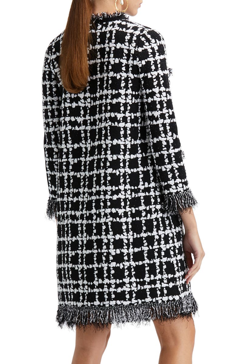 Oscar de la Renta Fringe Edge Plaid Knit Coat, Alternate, color, 