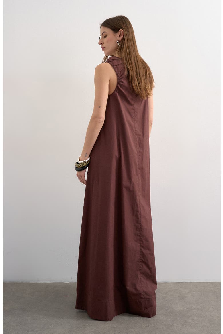 Ruched Cotton Poplin Maxi Dress, Alternate, color, BROWN