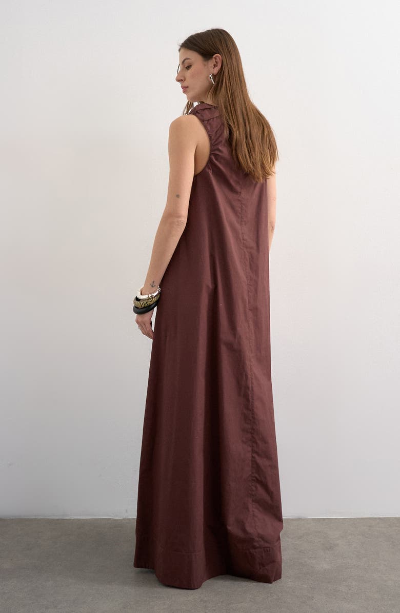 Topshop Ruched Cotton Poplin Maxi Dress, Alternate, color, Brown