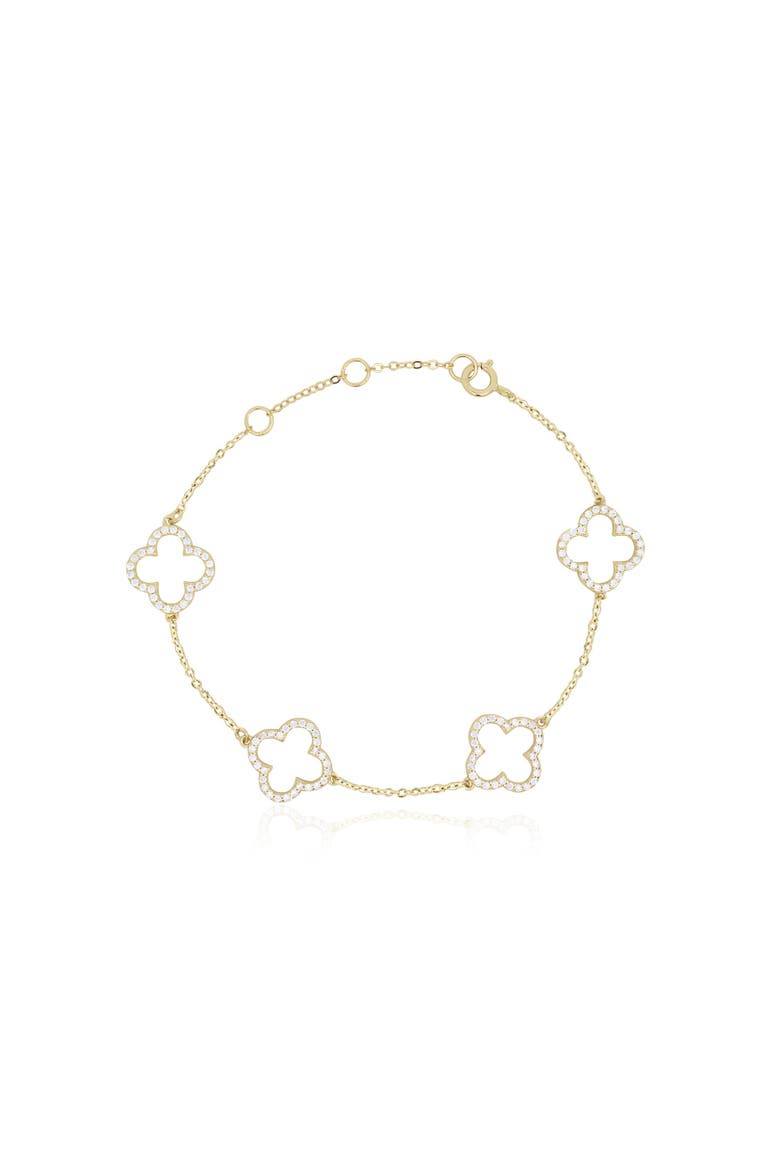 Small CZ Open Clover Bracelet, Main, color, Gold Plated Sterling Silver