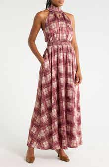 Plaid Halter Maxi Dress