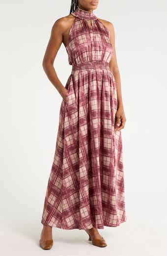Plaid Halter Maxi Dress