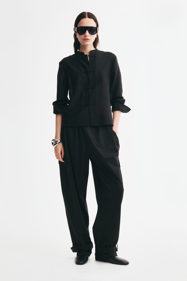 Knot-Button Shirt, Alternate, color, Black