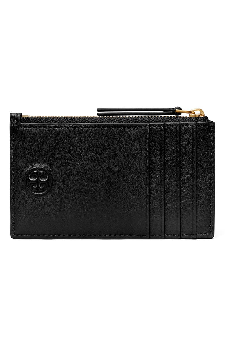 Tory Burch Fleming Quilted Zip Leather Card Case, Alternate, color, Black