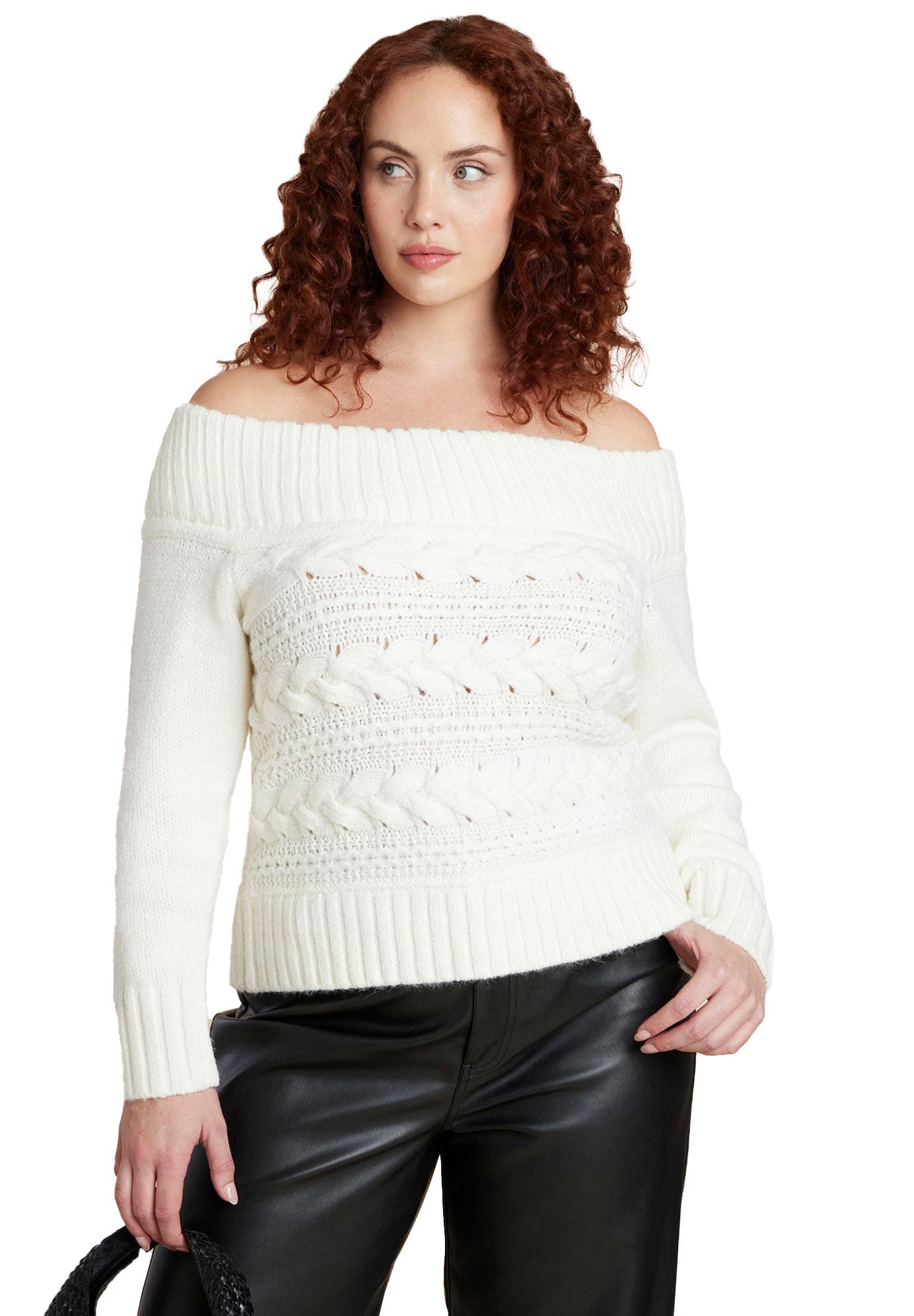 Off The Shoulder Cableknit Sweater