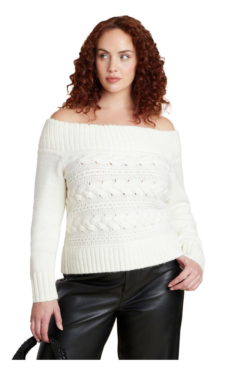 ELOQUII Off The Shoulder Cableknit Sweater, Main, color, Jet Stream