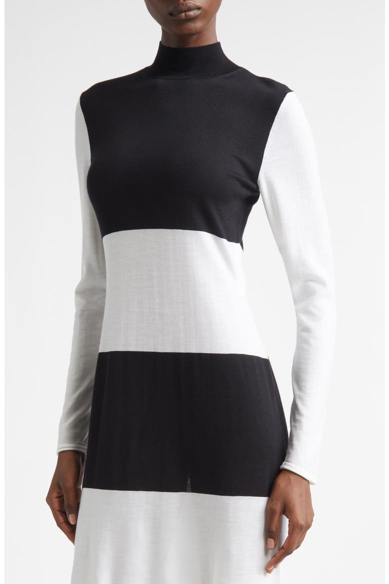 Colorblock Long Sleeve Virgin Wool Sweater Dress, Main, color, WHITE/ BLACK