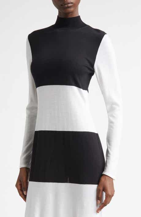 Colorblock Long Sleeve Virgin Wool Sweater Dress
