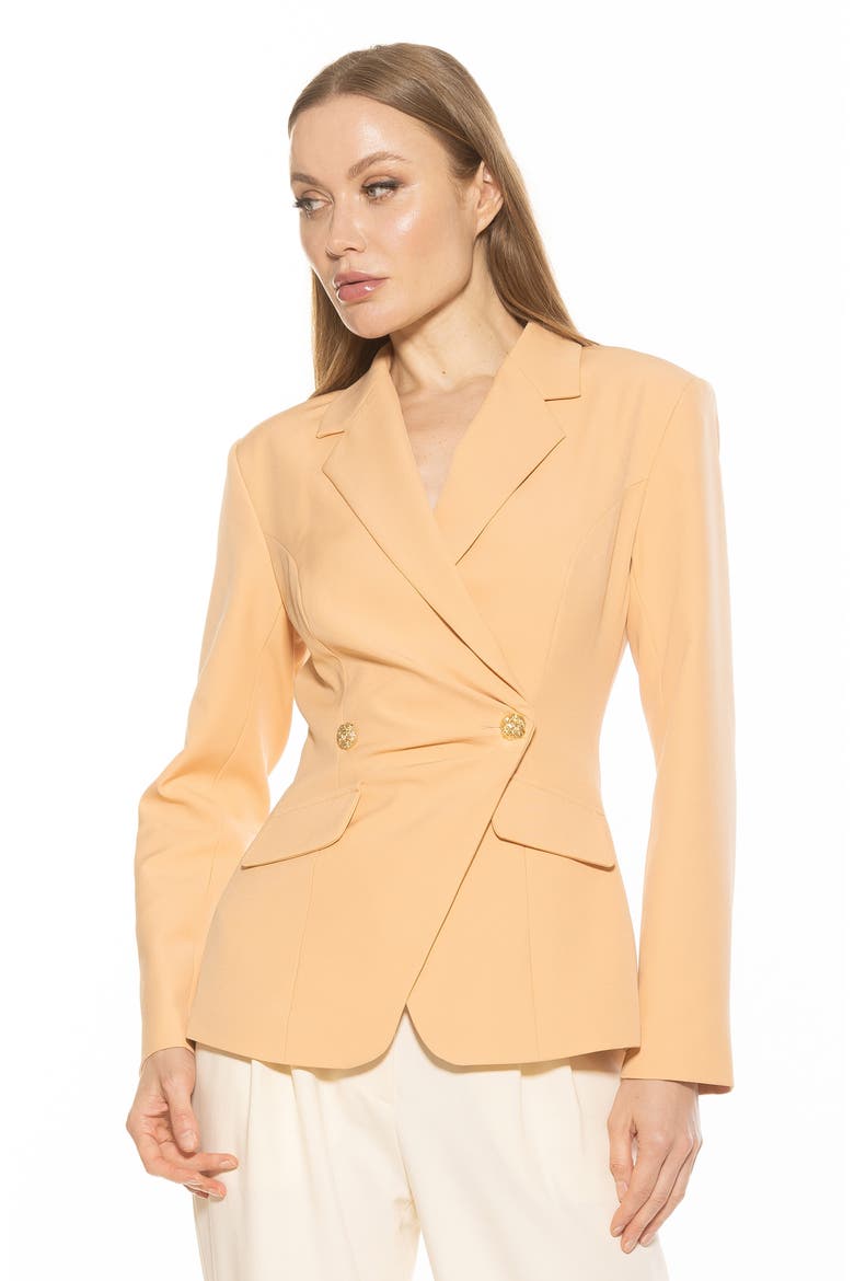 Tansy Drape Double Breasted Blazer, Alternate, color, ALMOND