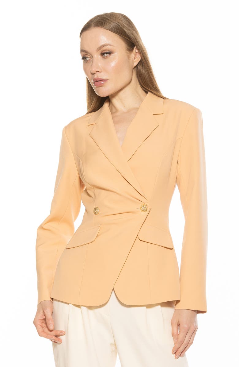 Alexia Admor Tansy Drape Double Breasted Blazer, Alternate, color, Almond