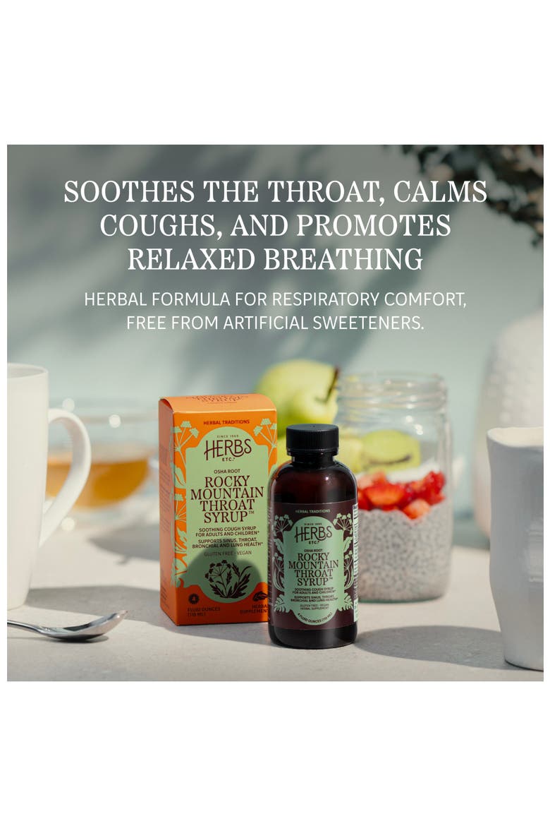 Rocky Mountain Throat Syrup - Supports Throat Wellness - Soothing Lung Health Support - Supports Sinus, Throat, Bronchiole & Lung Health - Gluten-Free & Vegan - 4 fl oz, Alternate, color, No Color