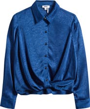 DKNY Twist Front Crinkle Satin Shirt