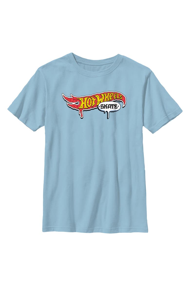 Boys Hot Wheels Skate Cartoon Logo T Shirt, Main, color, Light Blue