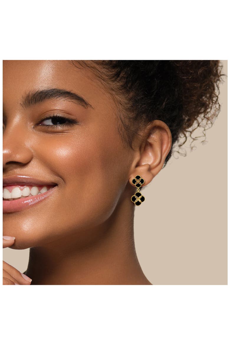 Black Agate Quatrefoil Drop Earrings, Alternate, color, BLACK