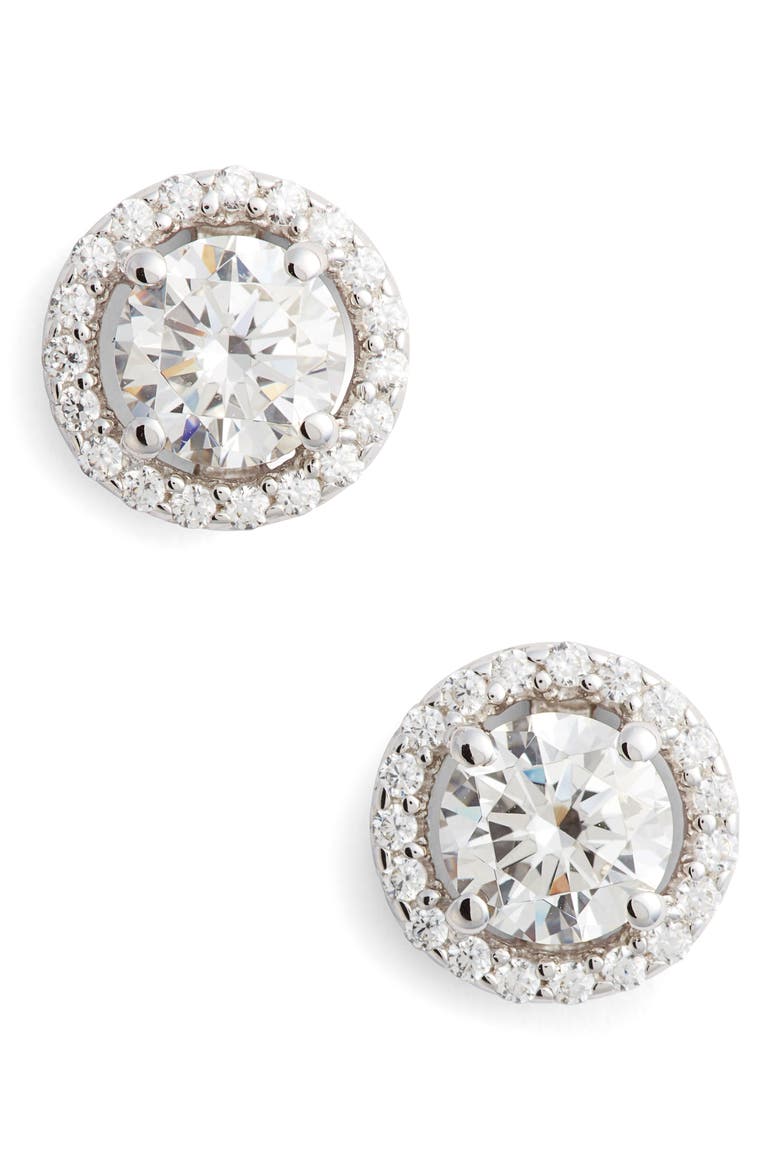 Simulated Diamond Stud Earrings, Main, color, SILVER/ CLEAR