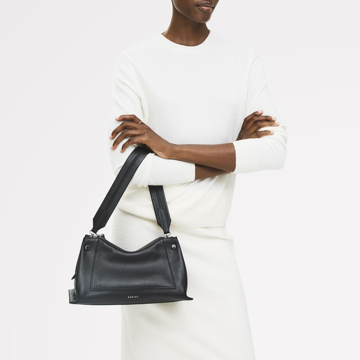 Radley Hope Gardens Medium Ziptop Shoulder Bag, Alternate, color, Black