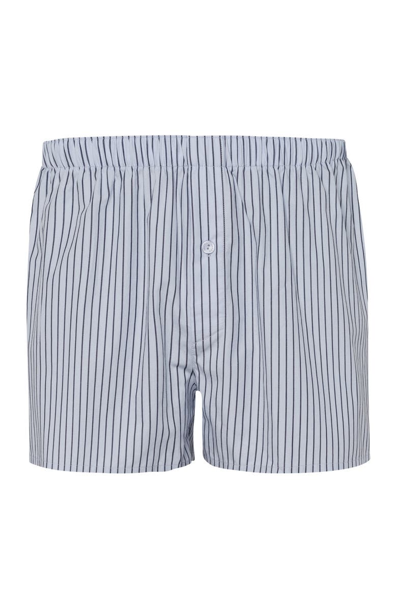 Hanro Fancy Woven Cotton Boxer, Main, color, Light Grey Stripe