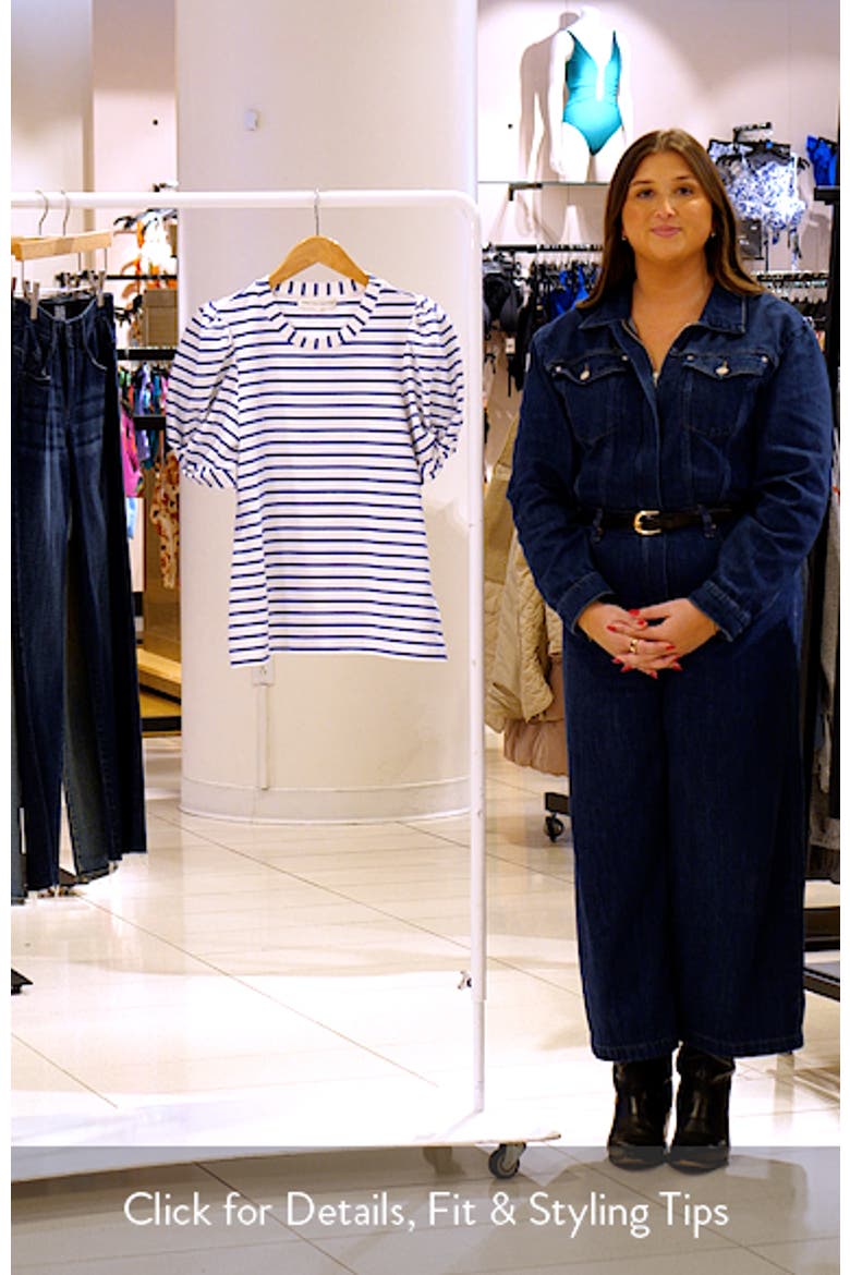 Stripe Puff Sleeve Stretch Cotton Top video