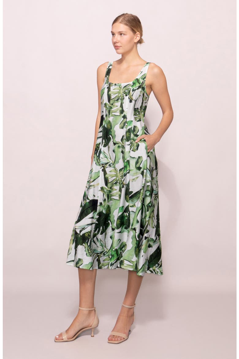 Fit & Flare Midi Sundress, Alternate, color, IVORY GREEN TROPICAL