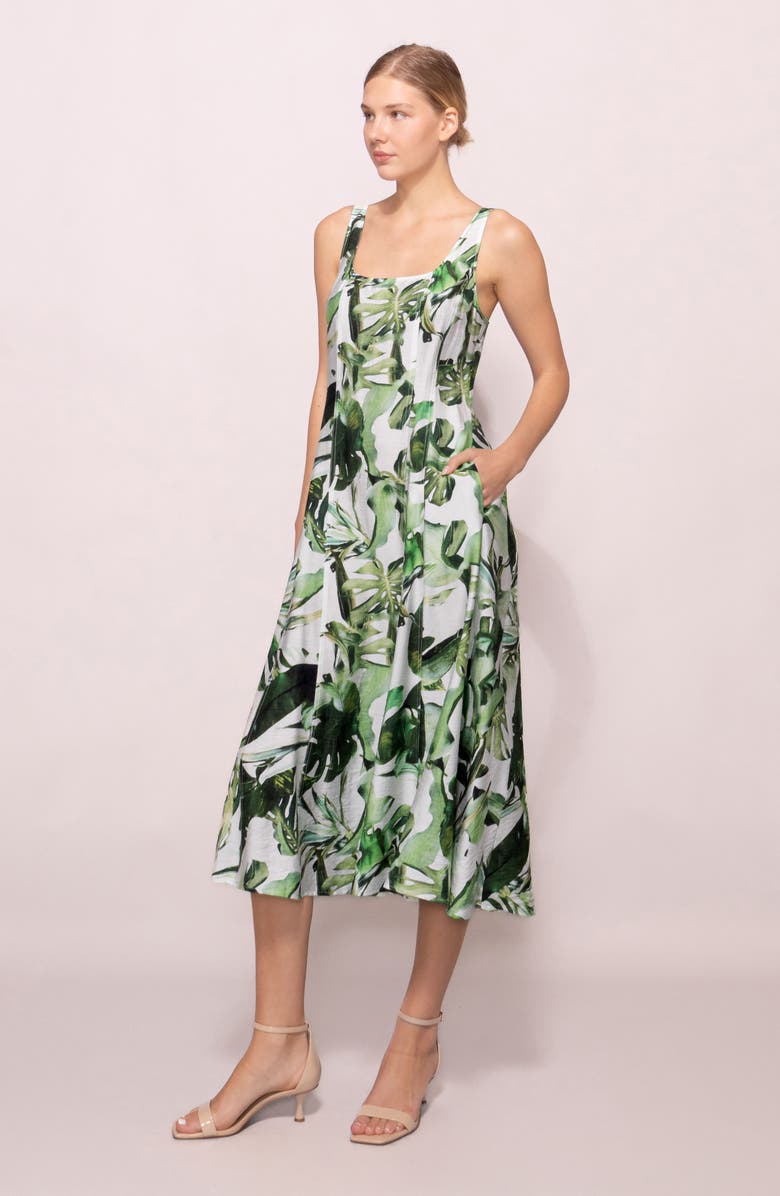 MELLODAY Fit & Flare Midi Sundress, Alternate, color, Ivory Green Tropical