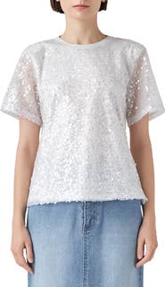 Grey Lab Sequin Padded Shoulder Back Cutout Top