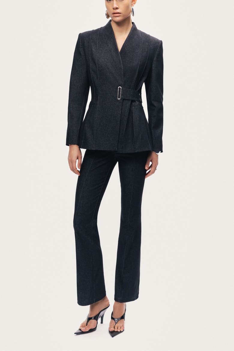High-Rise Tailored Straight-Leg Pants, Alternate, color, Black