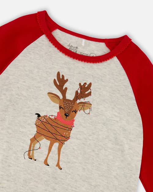 Deux Par Deux Organic Cotton Two-piece Pajamas Girly Reindeer In Multi