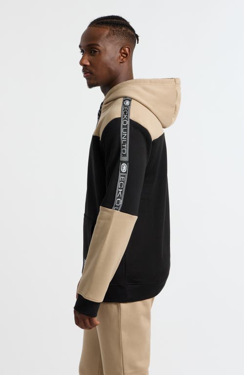 Ecko Unltd Men's Half Block Hoodie In Black/taupe