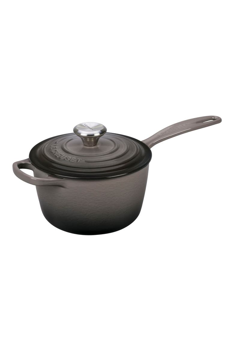 Signature 1.75-Quart Enameled Cast Iron Saucepan, Main, color, OYSTER