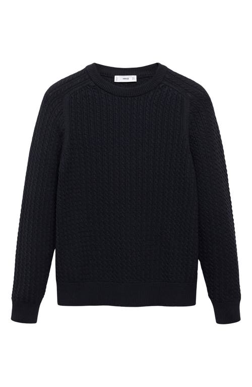 Mango Cabled Cotton Crewneck Sweater In Blue