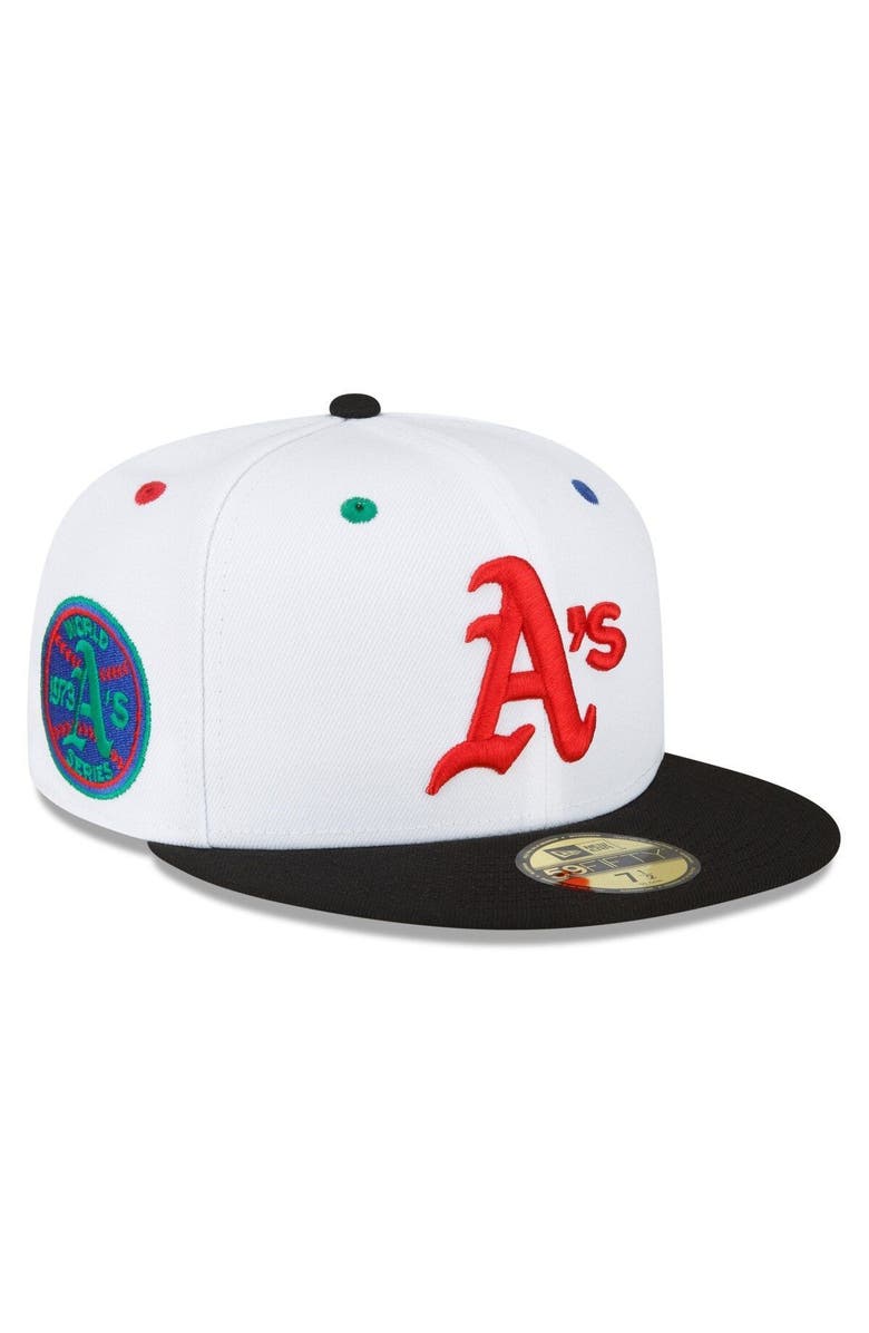 New Era Men's New Era White/Black Oakland Athletics 1973 World Series Primary Eye 59FIFTY Fitted Hat, Main, color, White