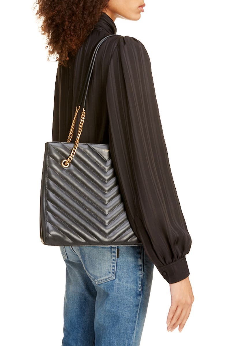 Saint Laurent Medium Tribeca Quilted Calfskin Leather Tote, Alternate, color,