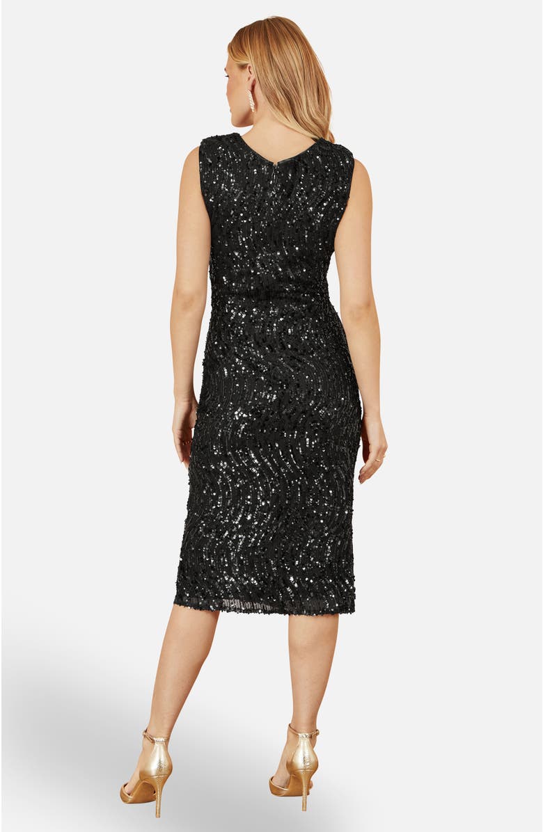 Yumi Sequin Fitted Wrap Dress With Split Hem, Alternate, color, Black