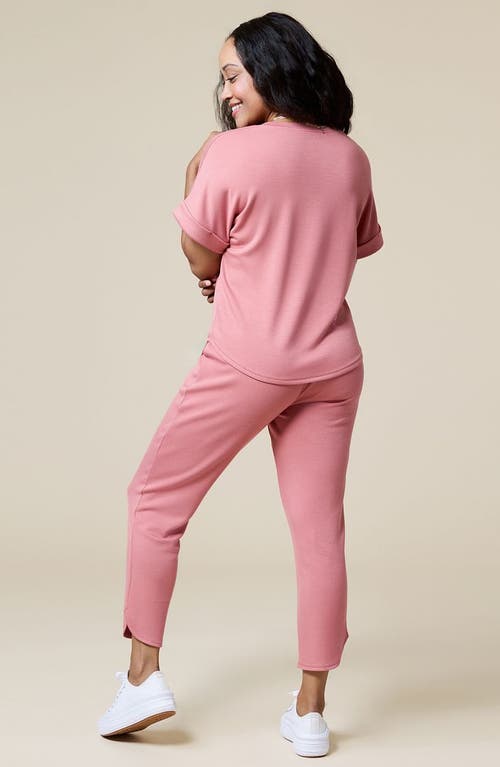 Softies Athleisure Puredream Short Raglan Crew Neck Jogger Set In Copper Rose