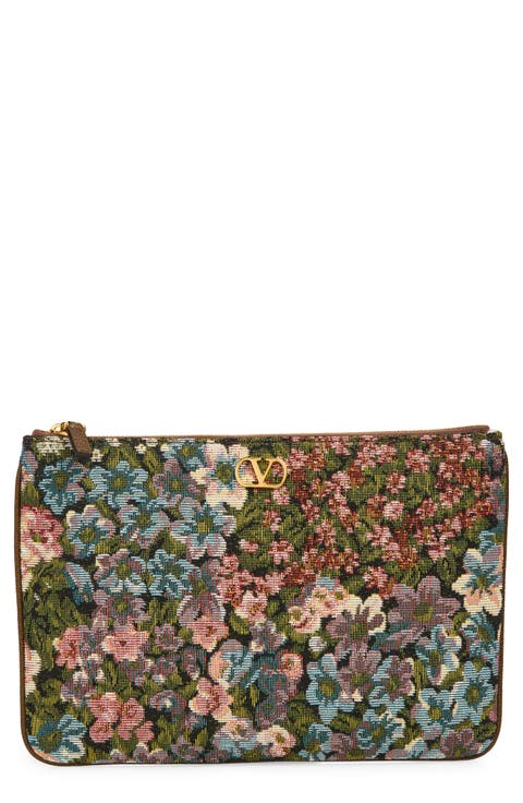 Medium VLOGO Floral Jacquard Pouch