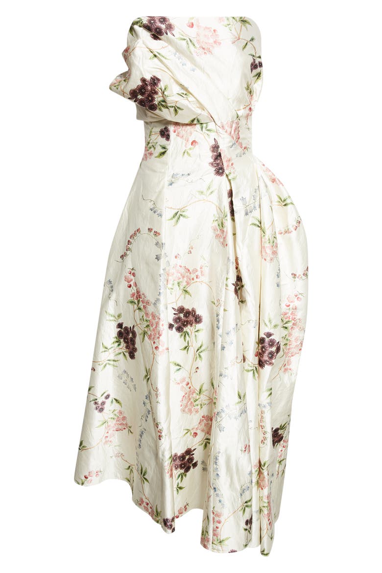 Floral Print Asymmetric Crushed Satin Cloud Dress, Alternate, color, FRENCH CHINTZ MULTI WHITE