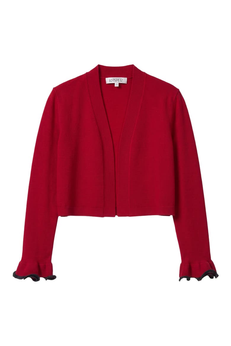 Sculptural Cuff Shrug Cardigan, Alternate, color, FIRE RED/ BLACK
