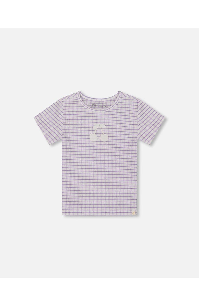 Deux par Deux Little Girl's Crinkle Top With Applique White Checkered Lilac, Main, color, White Checkered Lilac