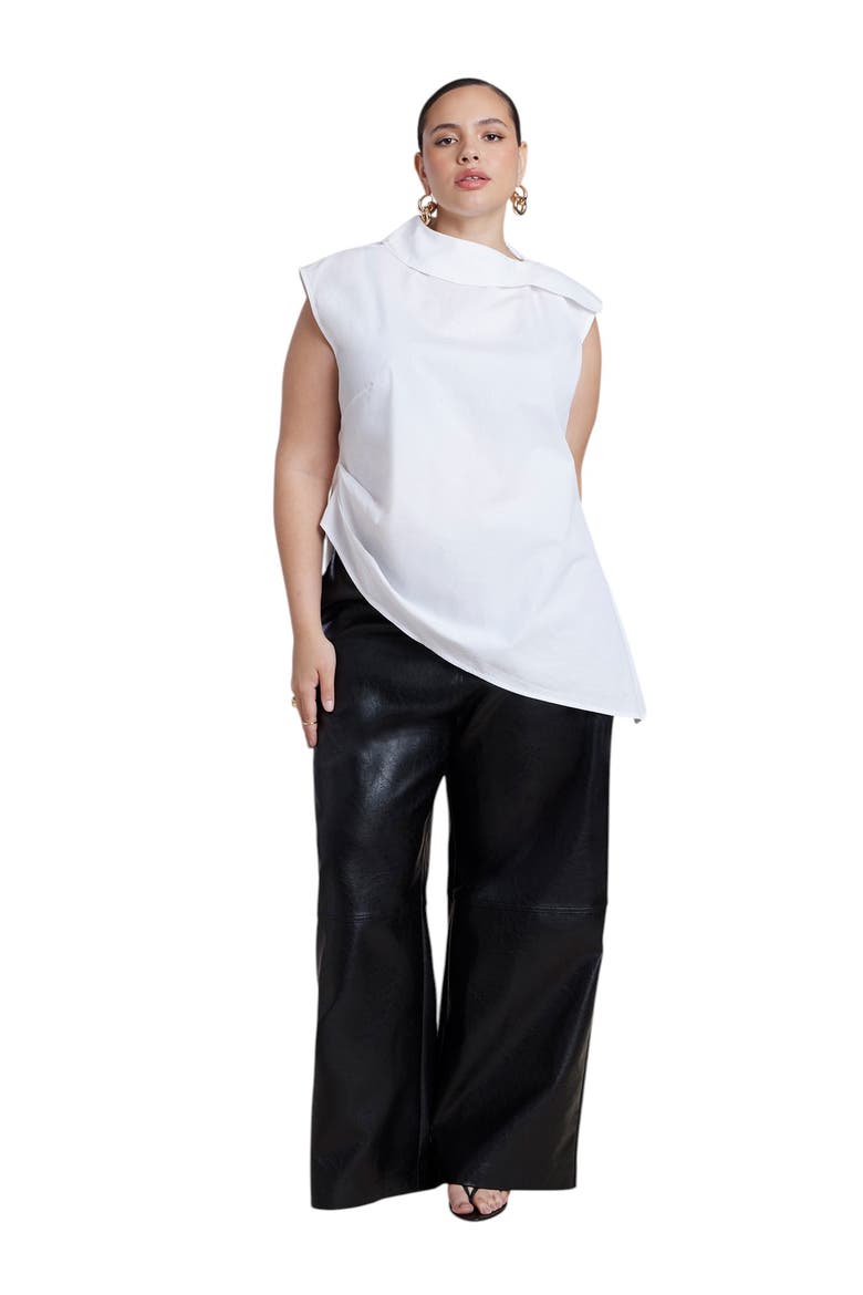 Poplin Asymmetric Draped Sleeveless Top (plus), Alternate, color, OPTIC WHITE
