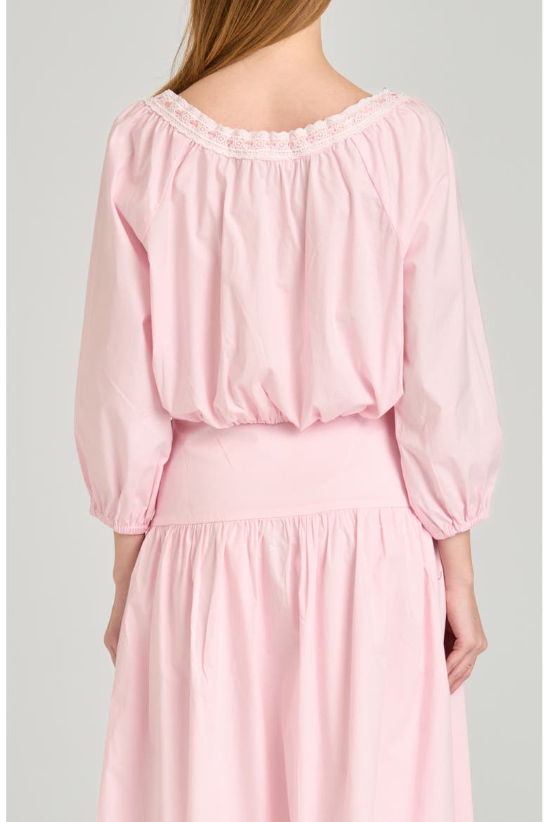 Mia Boho Lace Trim Gathered Stretch Cotton Top, Alternate, color, LIGHT PINK