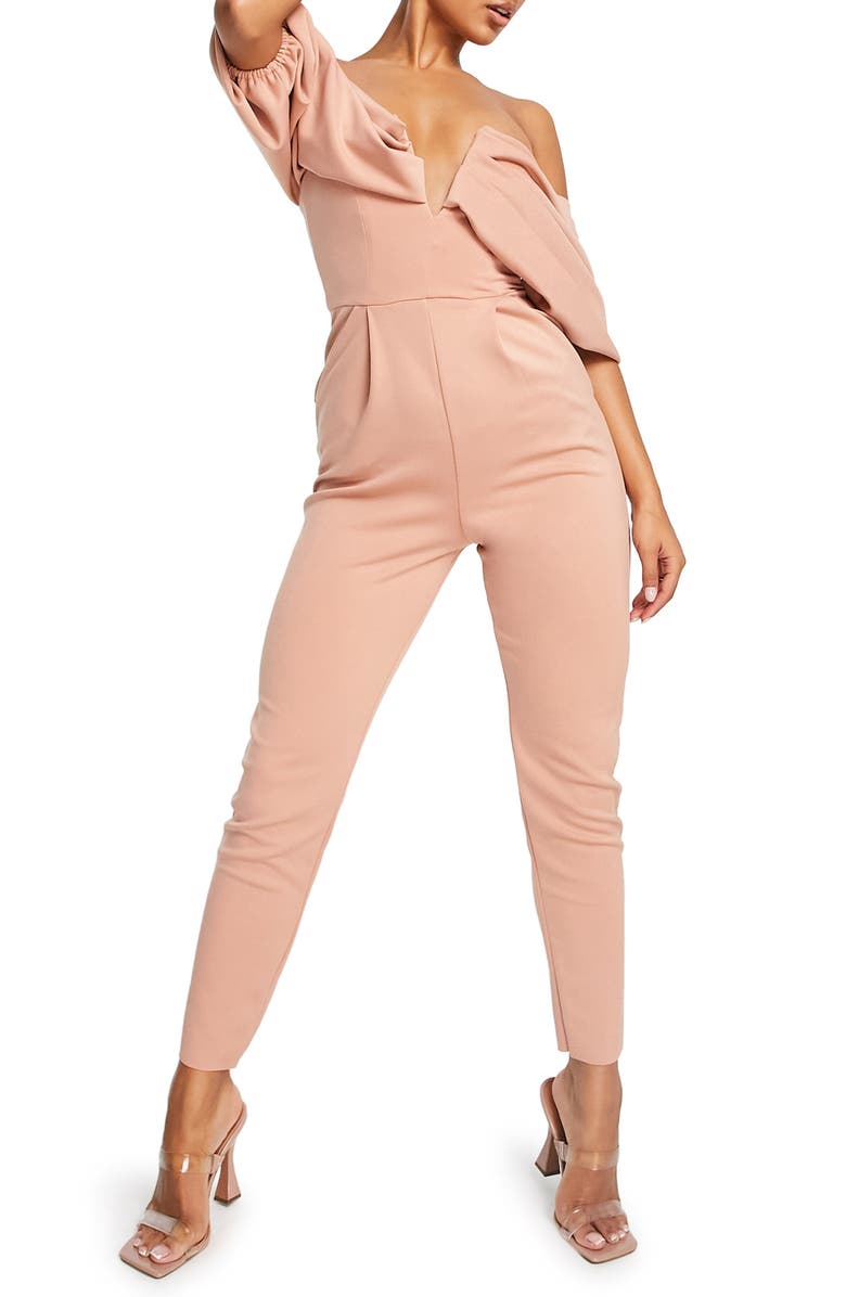 ASOS DESIGN Off the Shoulder Jumpsuit, Main, color, 