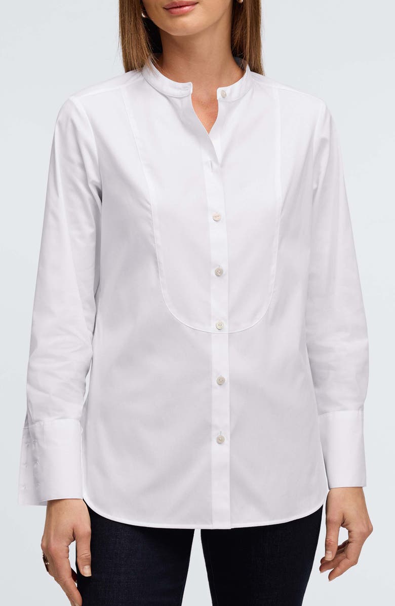 Foxcroft Kris Tux Bib Cotton Button-Up Shirt, Main, color, White