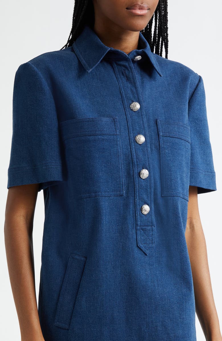 Veronica Beard Koulis Short Sleeve Denim Shirtdress, Alternate, color, Moody Blue